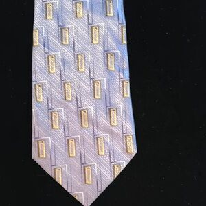 Gold and Blue Silk Geometric Tie